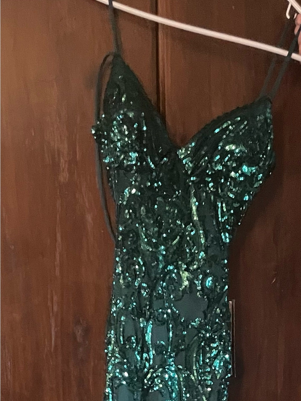B Darlin Emerald Green Sequined Prom Dress